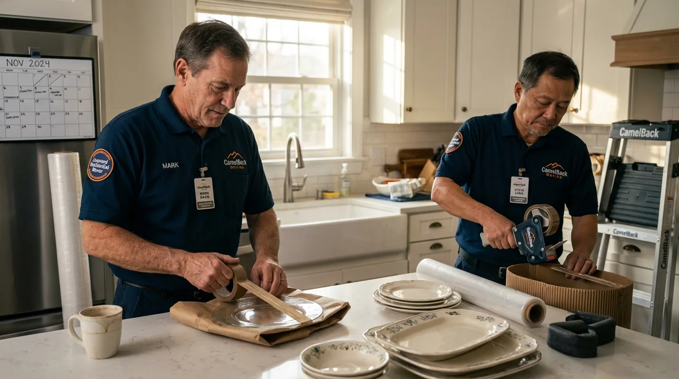 Professional crew packing kitchen dishware in Coraopolis, PA